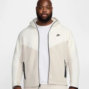 NIKE Tech Fleece Windrunner Hoodie Full Zip Beige White Red Tag Extra Large